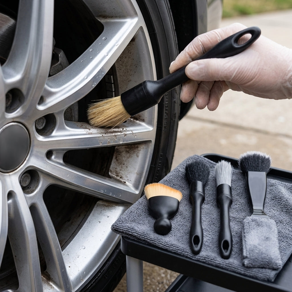 5-Piece Car Detailing Brush Set for Interior & Wheels
